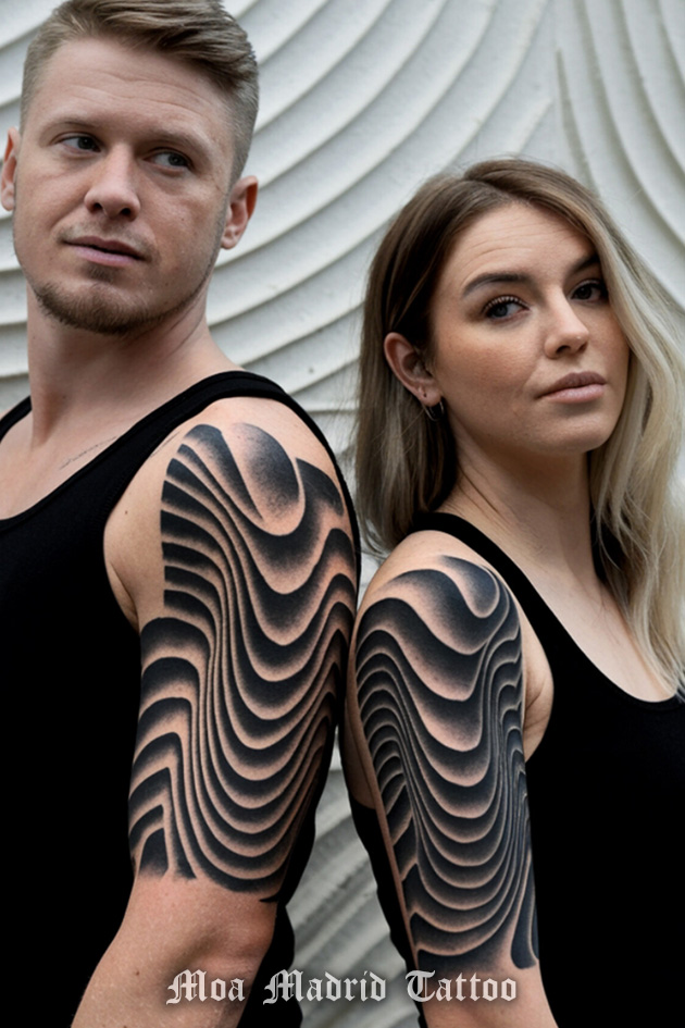 Diseños de tatuajes con IA: doble tattoo op-art efecto 3D para hombre y mujer
