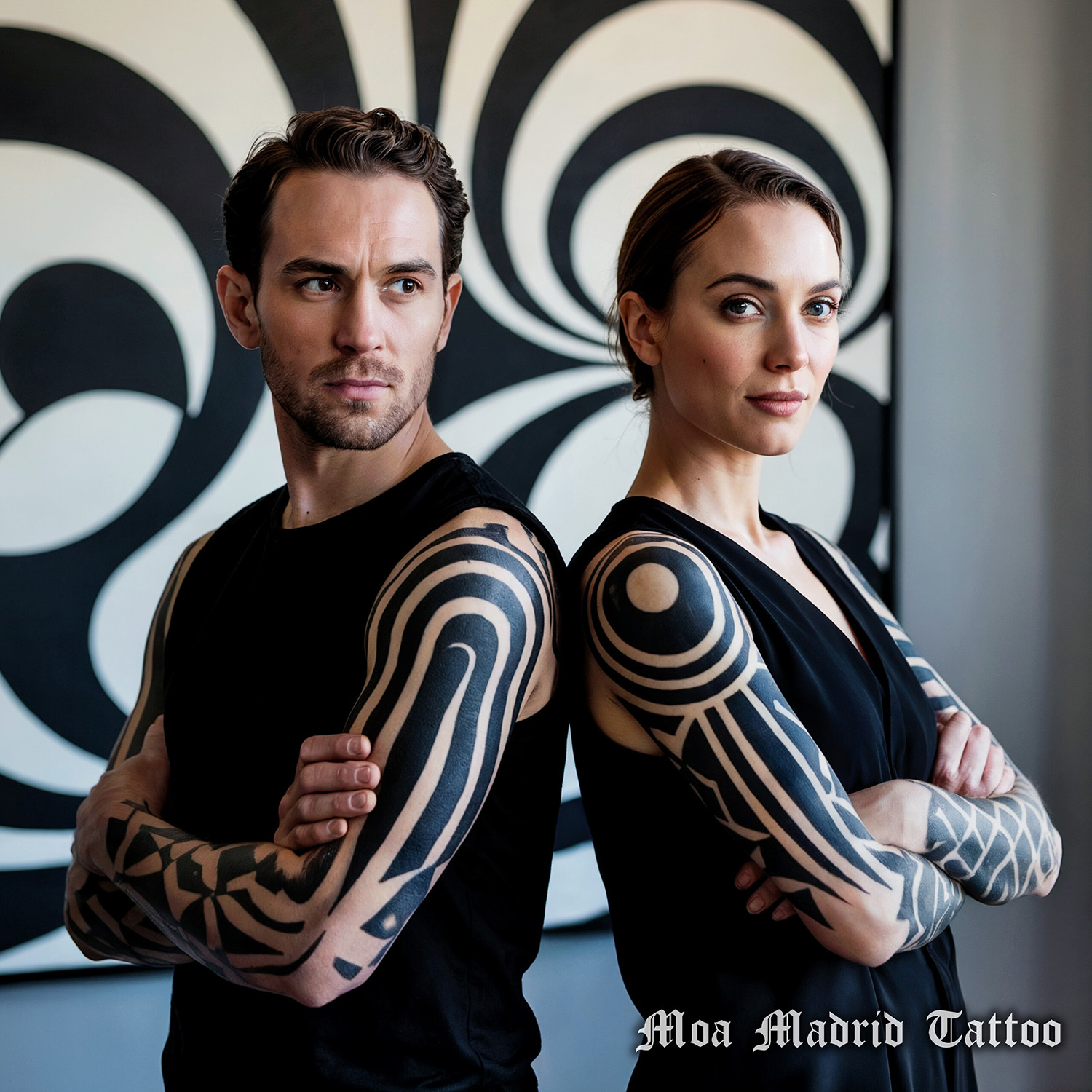 Doble tatuaje IA abstracto para hombre y mujer