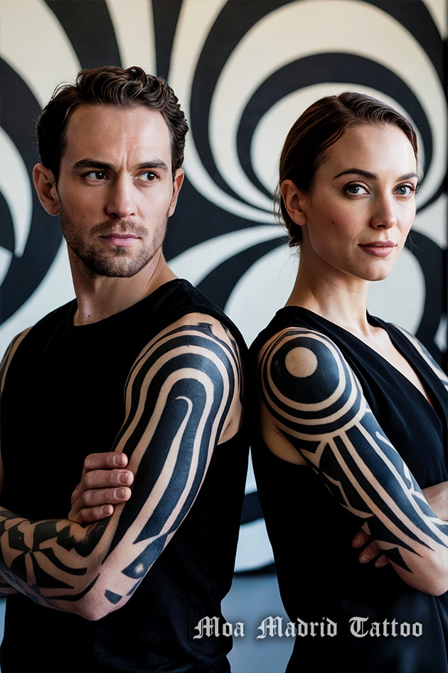 Doble tatuaje IA abstracto para hombre y mujer