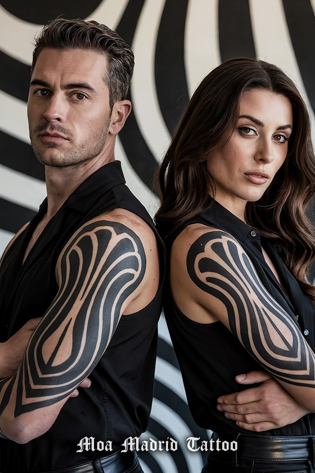 Doble tatuaje psicodélico, hombre y mujer