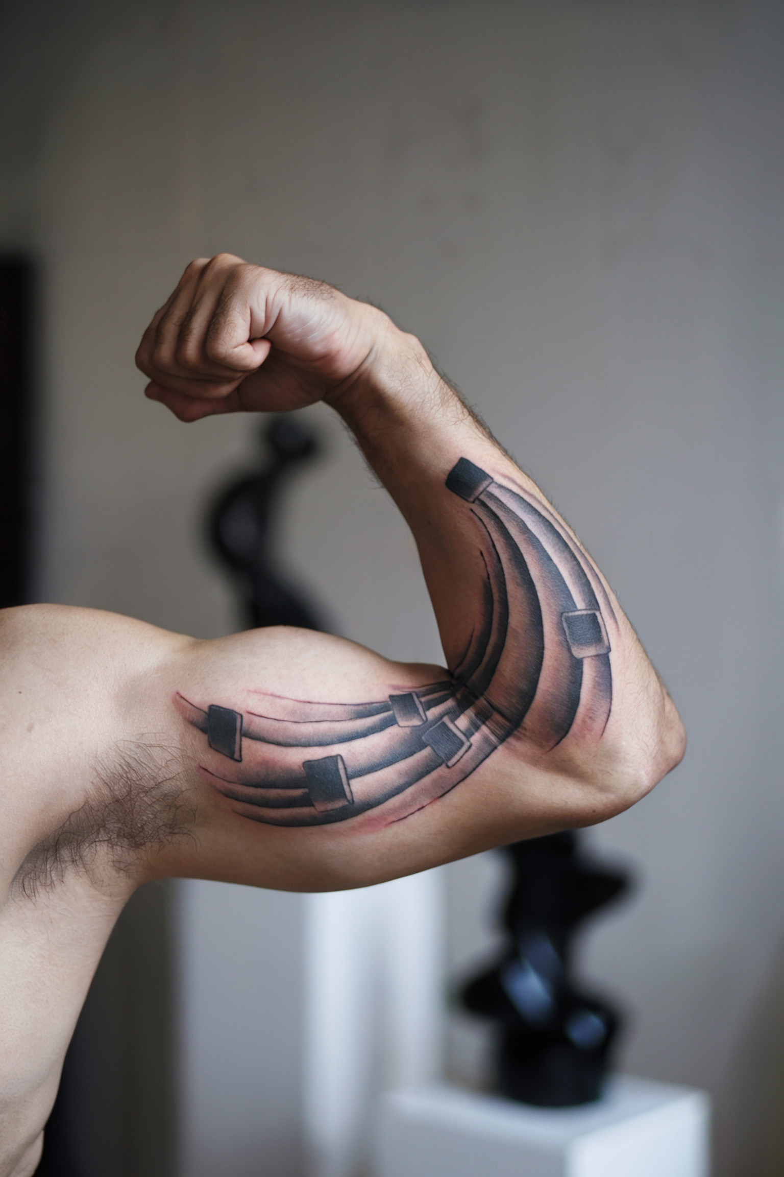 Tatuaje IA de brazo líneas dinámicas