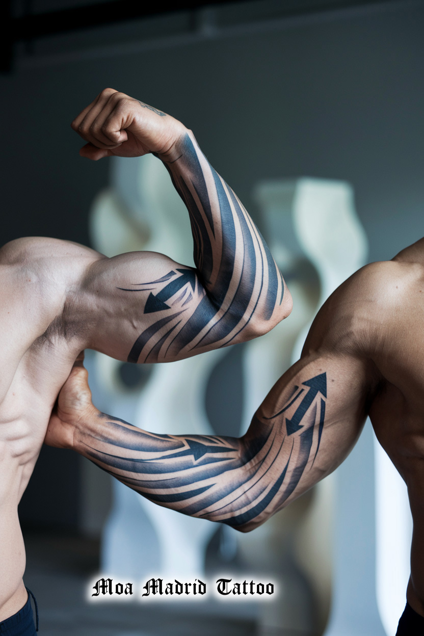 Tatuajes IA de líneas dinámicas brazo