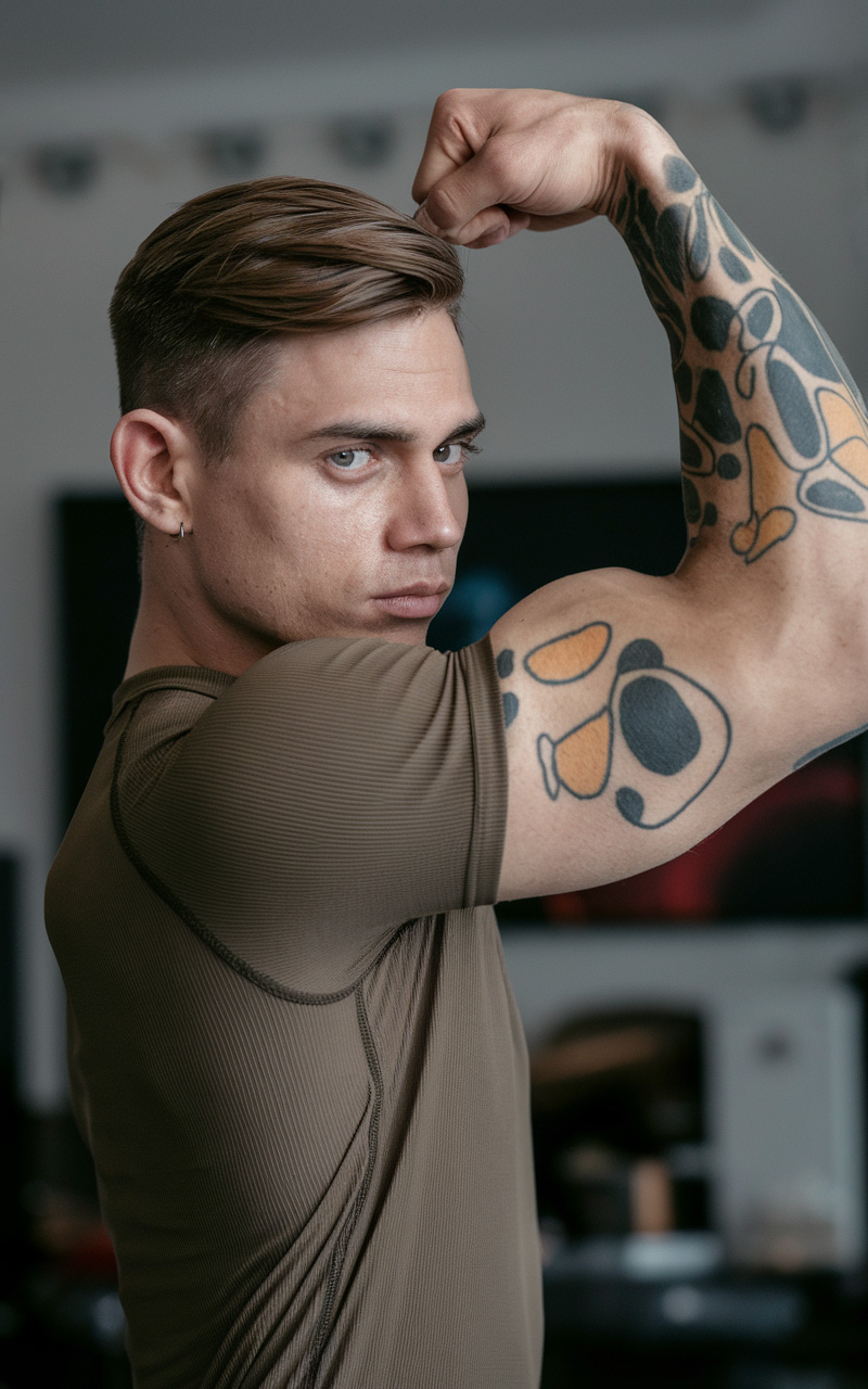 Tatuajes IA inspirado en Miró en el brazo