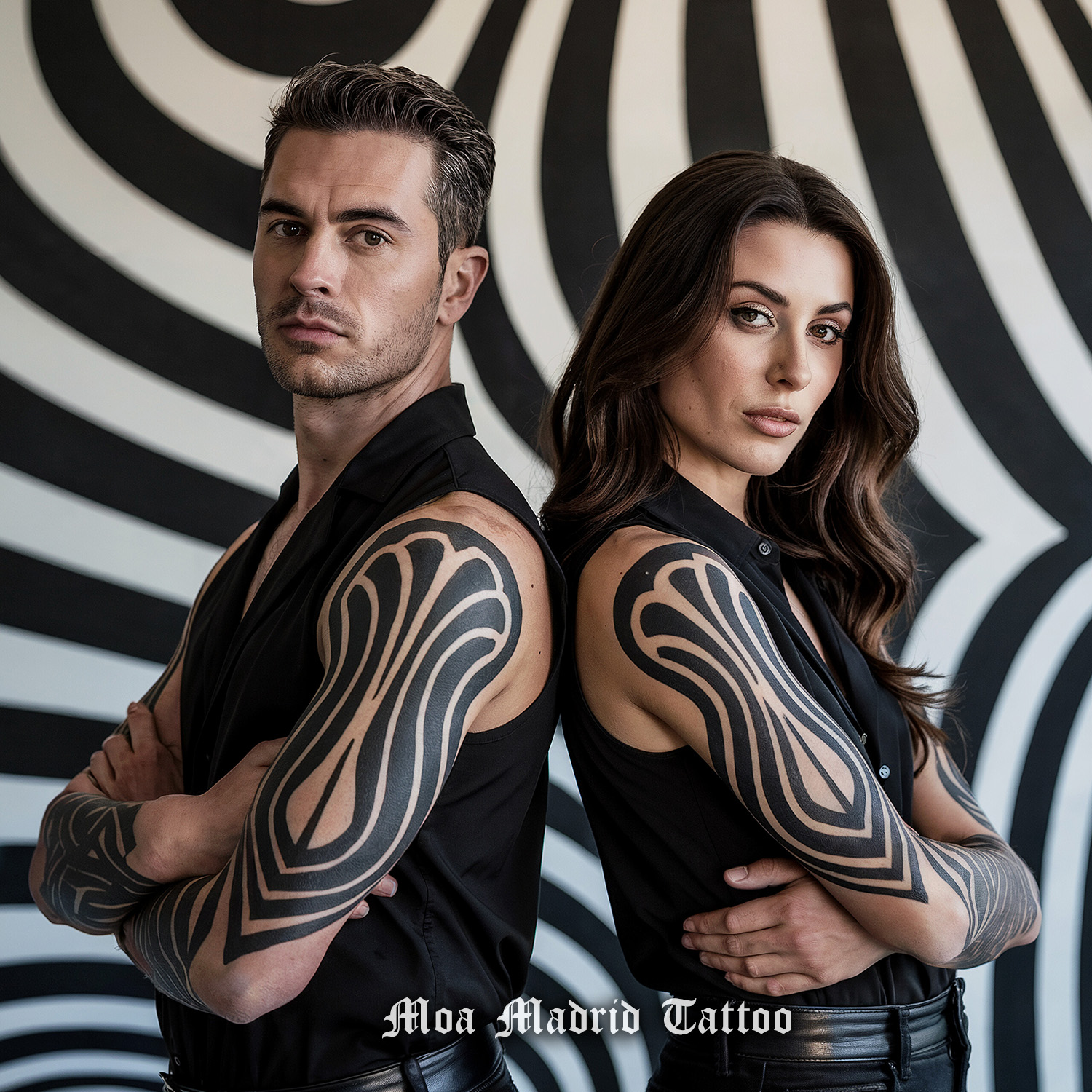 Doble tatuaje IA psicodelico hombre y mujer