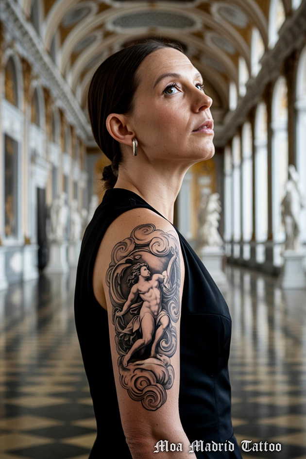 Tatuaje IA estilo barroco en el brazo