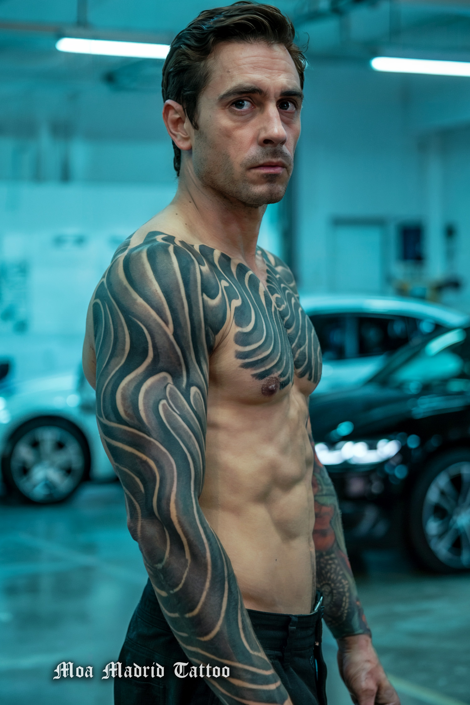 Tatuaje IA brazo entero y pectorales