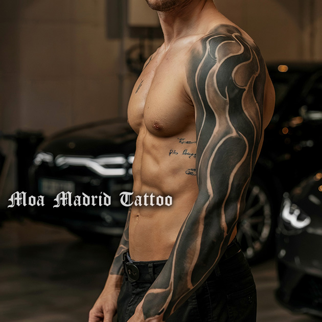 Tatuaje IA de moderno brazo entero