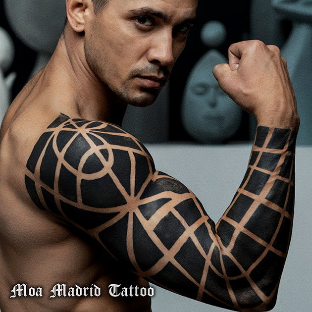 Tatuaje IA siguiendo formas músculos brazo