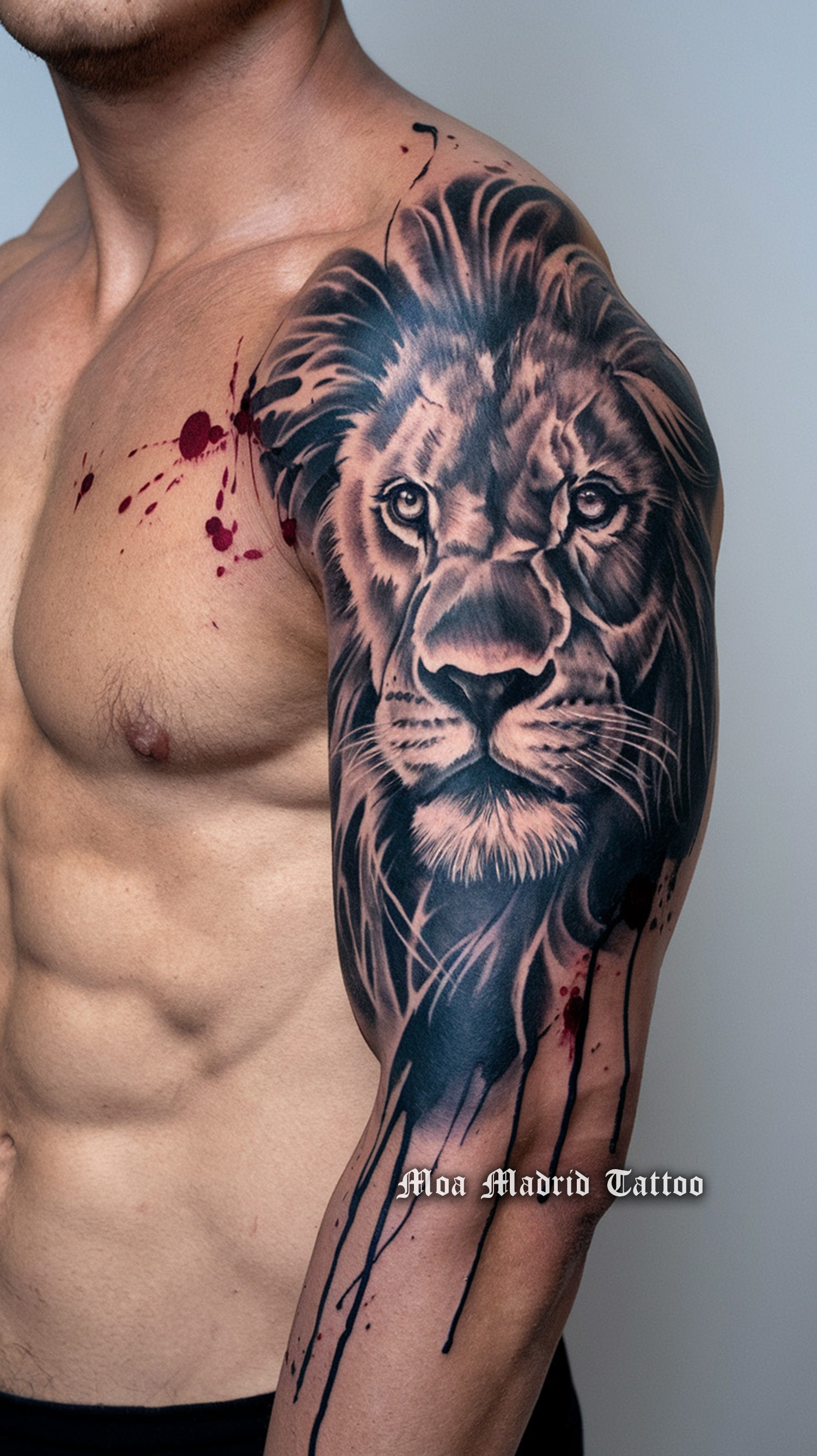 Tatuaje IA de león moderno