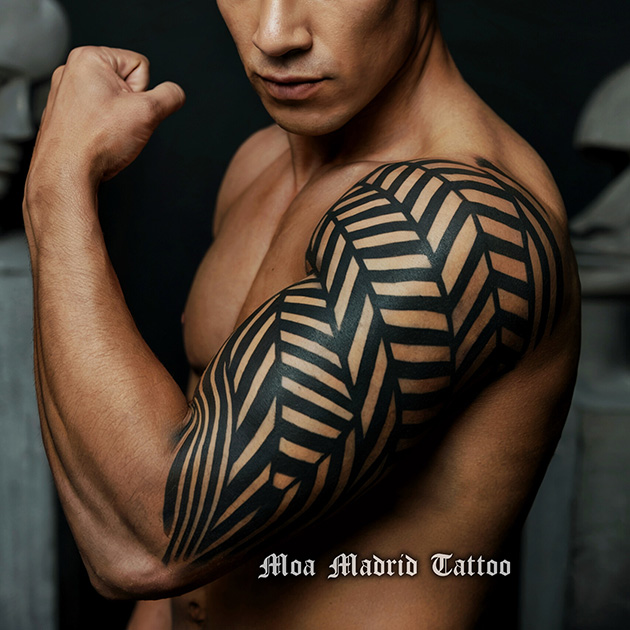 Tatuaje IA de modernas líneas diagonales brazo