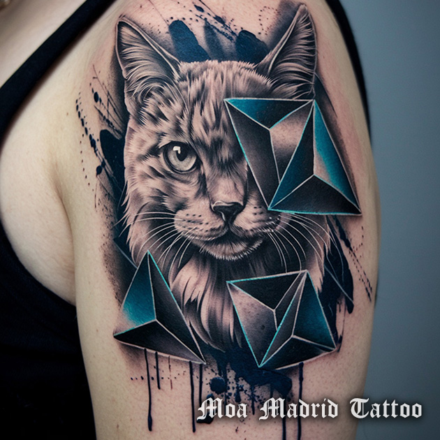 Tatuaje IA de moderno retrato gato