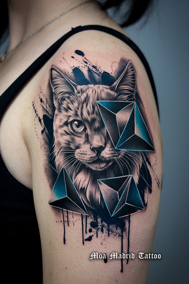 Tatuaje IA de moderno retrato de gato