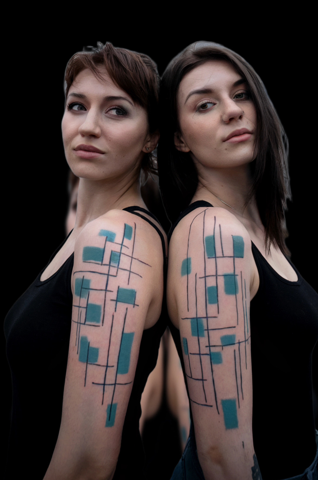 Tatuajes IA abstractos con rectángulos azules