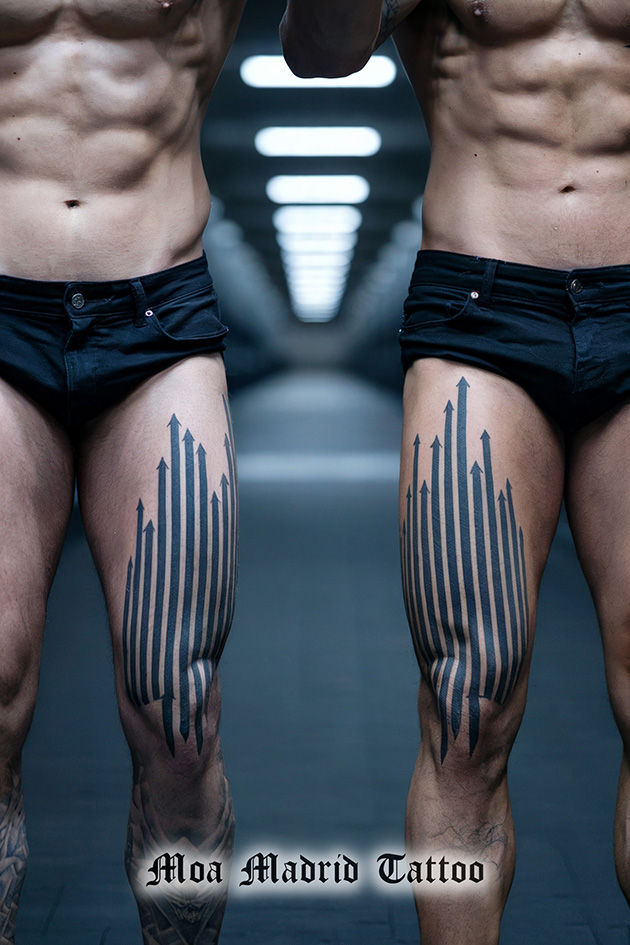 Tatuajes IA de líneas en piernas de hombre